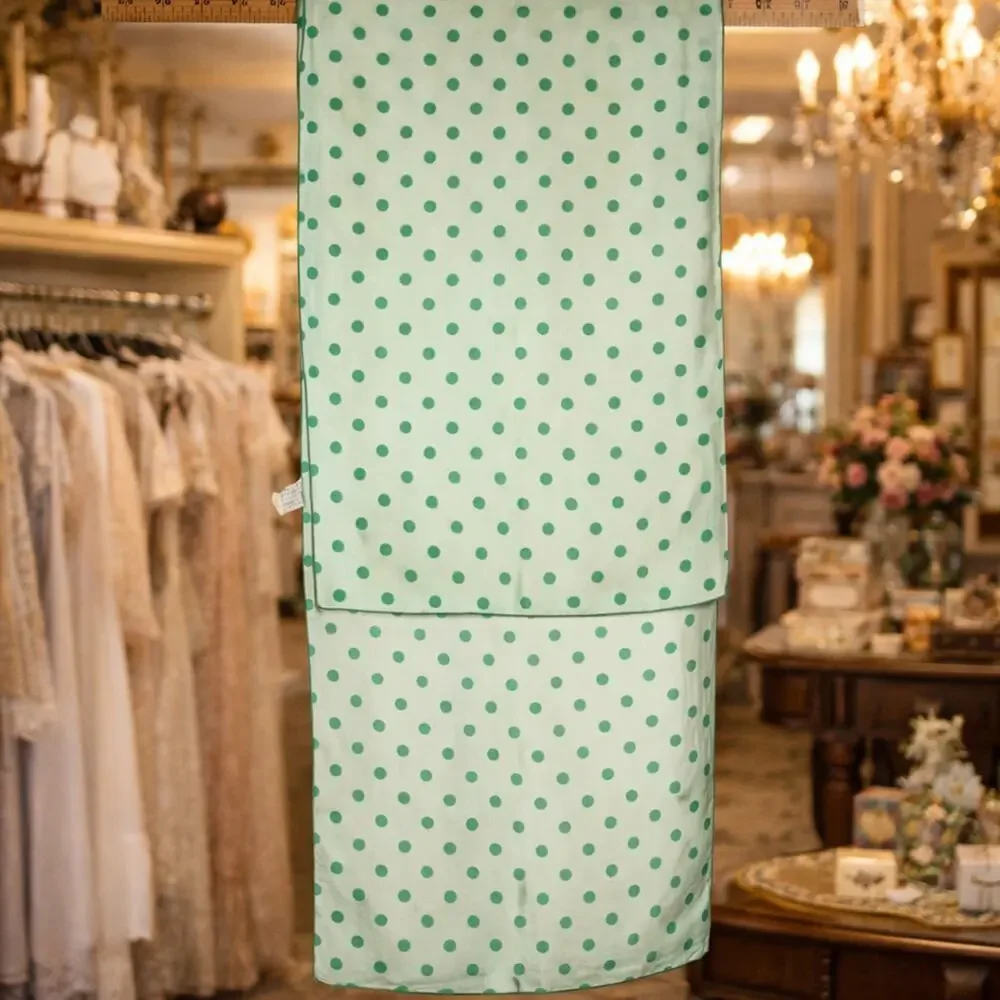 Vintage Ray Strauss Silk Polka Dot Scarf Green White Long 10.5x42 Mod - Hey Viv